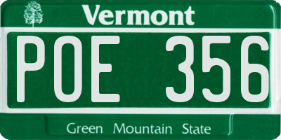 VT license plate POE356