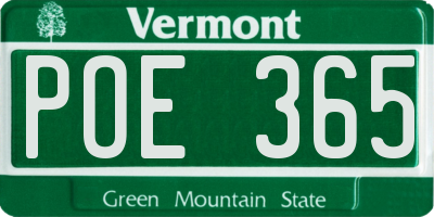 VT license plate POE365