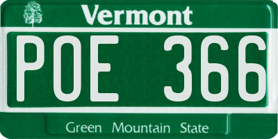 VT license plate POE366