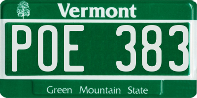 VT license plate POE383