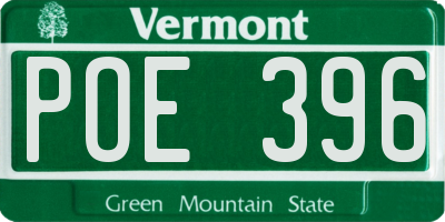 VT license plate POE396