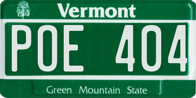 VT license plate POE404