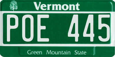 VT license plate POE445