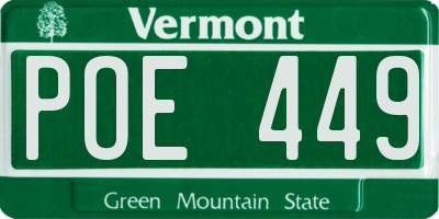 VT license plate POE449
