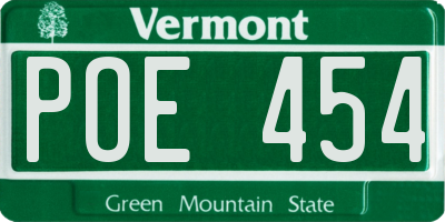 VT license plate POE454