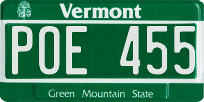 VT license plate POE455