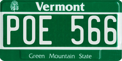 VT license plate POE566