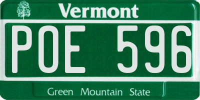 VT license plate POE596