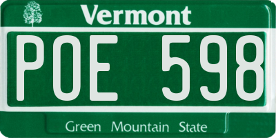 VT license plate POE598