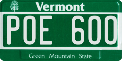 VT license plate POE600