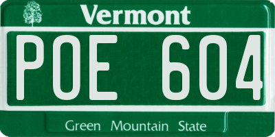 VT license plate POE604