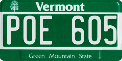 VT license plate POE605