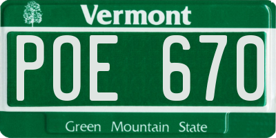 VT license plate POE670