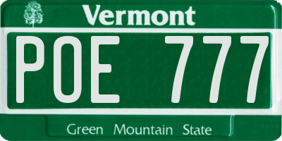 VT license plate POE777