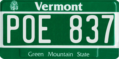 VT license plate POE837
