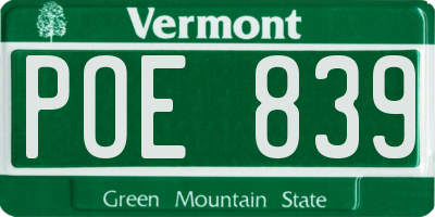 VT license plate POE839