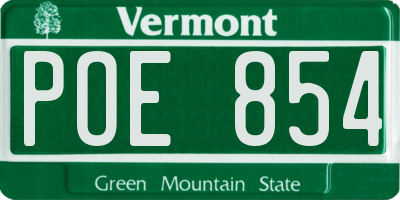 VT license plate POE854