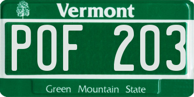 VT license plate POF203