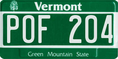 VT license plate POF204
