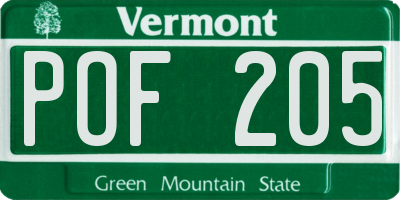 VT license plate POF205