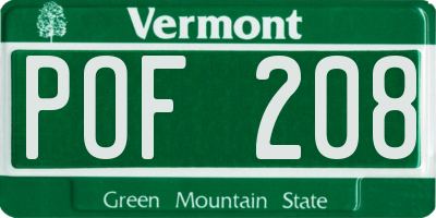 VT license plate POF208
