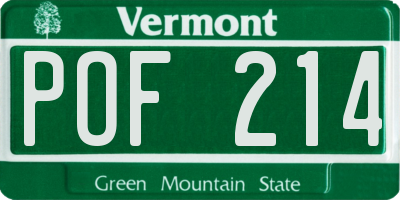 VT license plate POF214