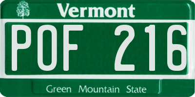 VT license plate POF216