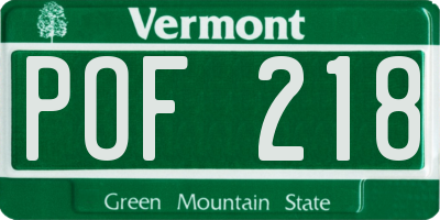 VT license plate POF218