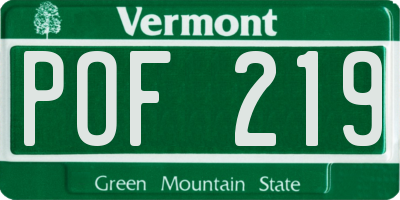 VT license plate POF219