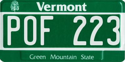 VT license plate POF223