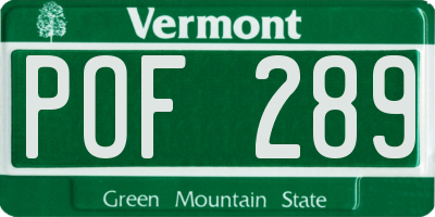 VT license plate POF289