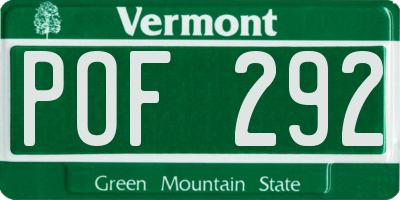 VT license plate POF292