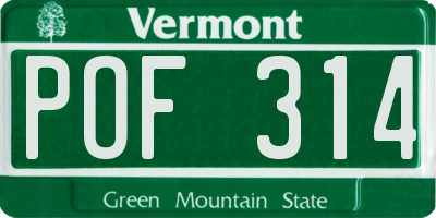 VT license plate POF314