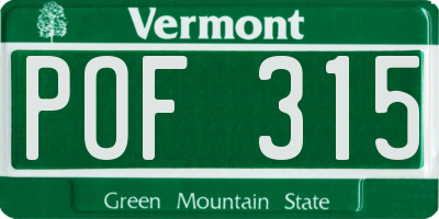 VT license plate POF315