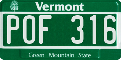 VT license plate POF316