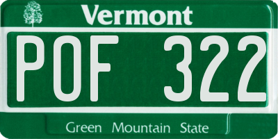 VT license plate POF322