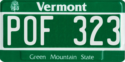 VT license plate POF323