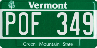 VT license plate POF349