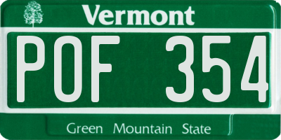 VT license plate POF354