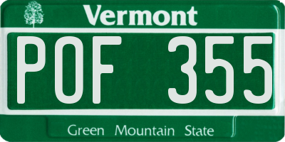 VT license plate POF355