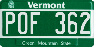 VT license plate POF362