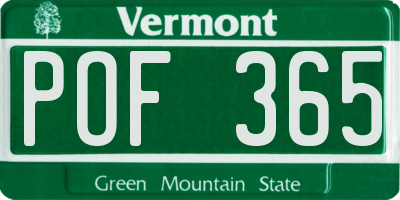 VT license plate POF365