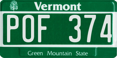 VT license plate POF374
