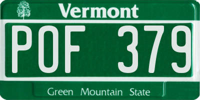 VT license plate POF379