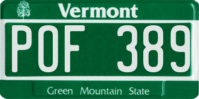 VT license plate POF389