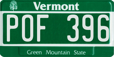 VT license plate POF396