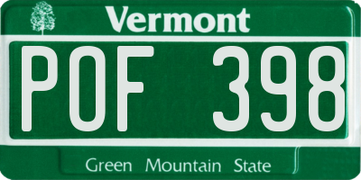 VT license plate POF398