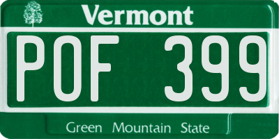 VT license plate POF399