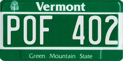 VT license plate POF402
