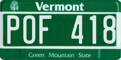 VT license plate POF418